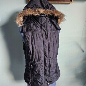 American Rag Cie Vest Black Puffer Zip Front Pockets With Hood Womens Size L